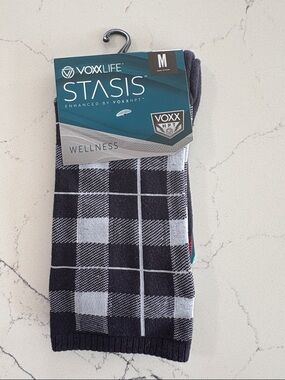 Voxx Life Stasis Men’s Black & Gray Check Dress Socks - M